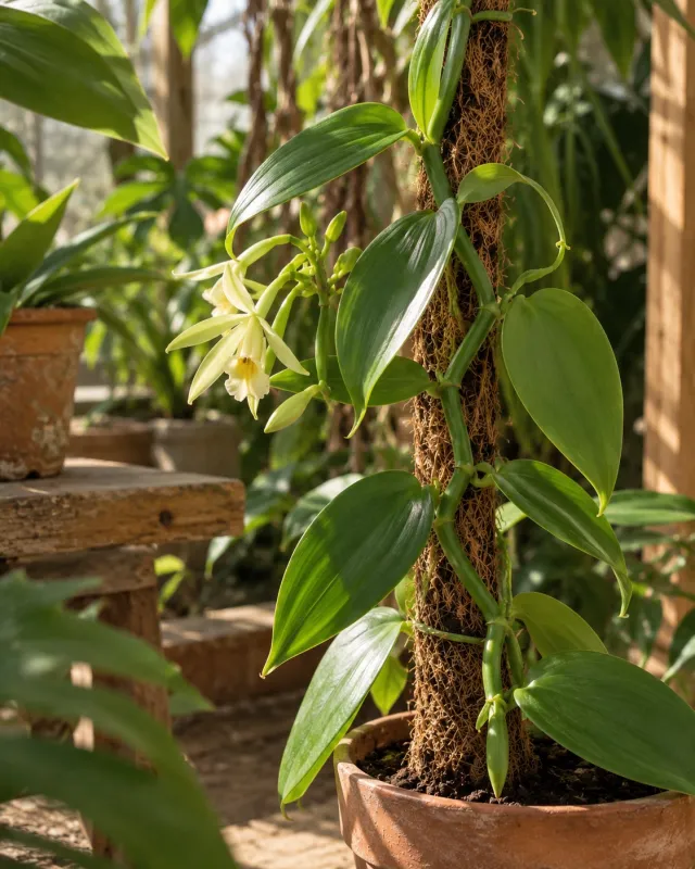 🌿 Et si vous faisiez pousser votre propre vanille ? Découvrez la Vanilla planifolia, une véritable orchidée tropicale a…